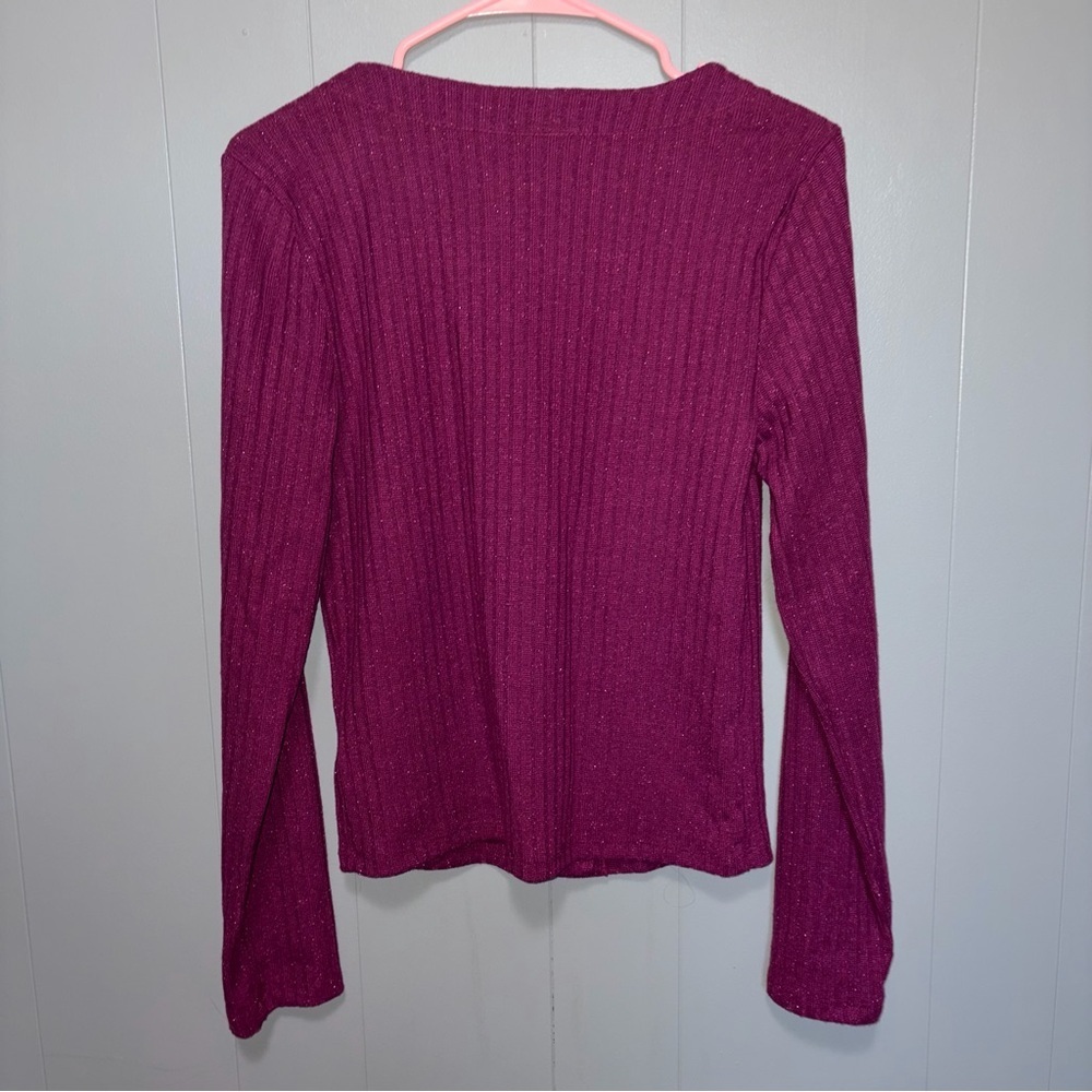 Anthropologie Maeve Meryl Purple Shimmer Button Front Cardigan Sweater Medium - Picture 8 of 8